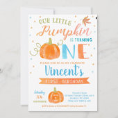 Boy Pumpkin First Birthday Invitations Autumn Herf Kaart (Voorkant)
