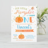 Boy Pumpkin First Birthday Invitations Autumn Herf Kaart (Staand voorkant)