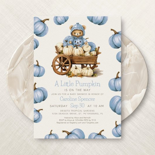 Boy Pumpkin Harvest Autumn Baby shower Kaart
