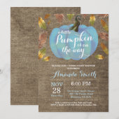 Boy Pumpkin Herfst Baby shower Blauw en Burlap Kaart (Voorkant / Achterkant)