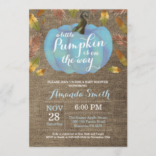 Boy Pumpkin Herfst Baby shower Blue en Burlap Kaart