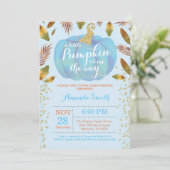 Boy Pumpkin Herfst Baby shower Invitation Gold Kaart (Staand voorkant)