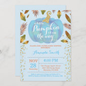 Boy Pumpkin Herfst Baby shower Invitation Gold Kaart (Voorkant / Achterkant)