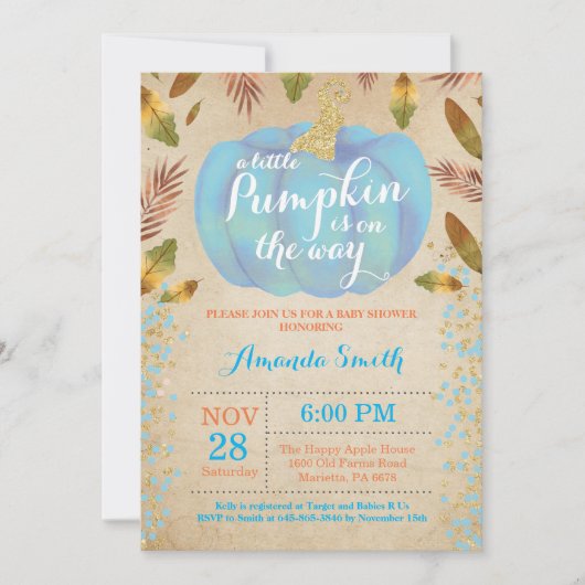 Boy Pumpkin Herfst Baby shower Invitation Gold Kaart (Voorkant)