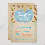 Boy Pumpkin Herfst Baby shower Invitation Gold Kaart (Voorkant / Achterkant)