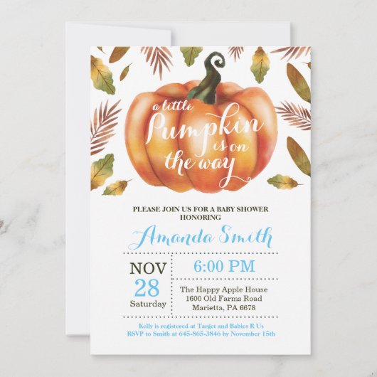 Boy Pumpkin Herfst Baby shower Uitnodiging (Voorkant)