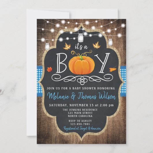 Boy Pumpkin Herfst Baby shower Uitnodiging (Voorkant)