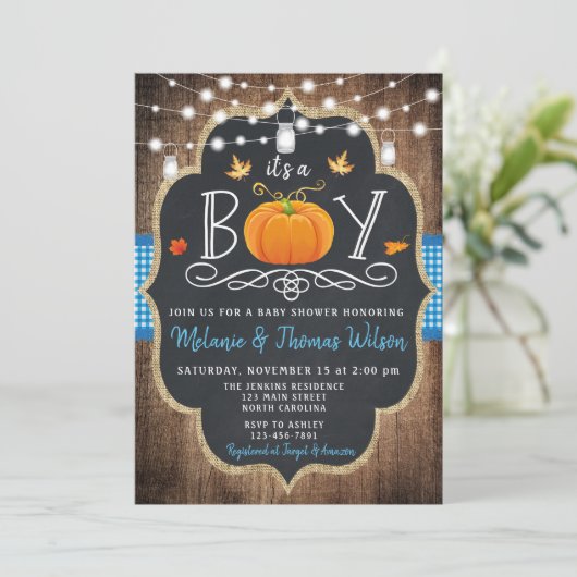 Boy Pumpkin Herfst Baby shower Uitnodiging (Staand voorkant)