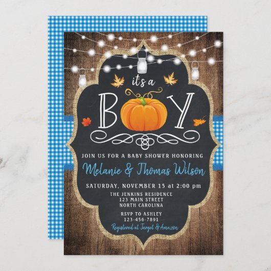 Boy Pumpkin Herfst Baby shower Uitnodiging (Voorkant / Achterkant)