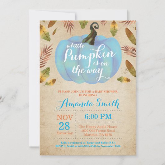 Boy Pumpkin Herfst Baby shower Uitnodiging Vintage (Voorkant)