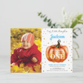 Boy Pumpkin Herfst Birthday Invitation Gold Kaart (Staand voorkant)