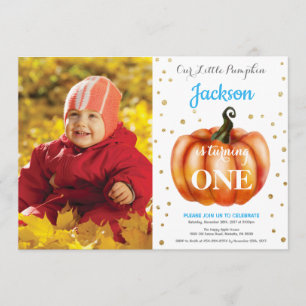 Boy Pumpkin Herfst Birthday Invitation Gold Kaart