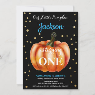 Boy Pumpkin Herfst Birthday Invitation Gold Kaart