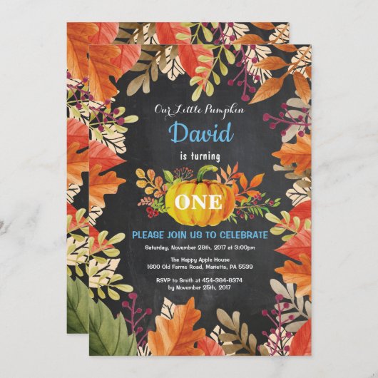 Boy Pumpkin Herfst Birthday Uitnodiging (Voorkant / Achterkant)