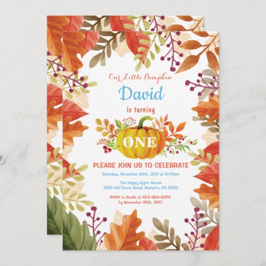 Boy Pumpkin Herfst Birthday Uitnodiging (Voorkant / Achterkant)