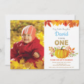 Boy Pumpkin Herfst First Birthday Gold Glitter Kaart (Voorkant)