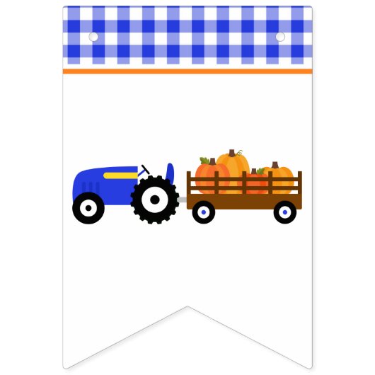 Boy Pumpkin Patch Tractor Blue Birthday Banner (Eerste vlag)