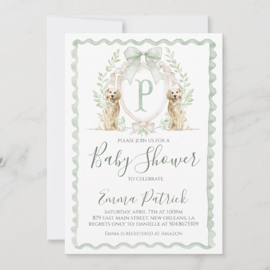 Boy Puppy Dog Baby shower Preppy Sage Groen Kaart (Voorkant)