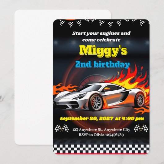 Boy Race Auto Hot Wheels Uitnodigingen Verjaardag (Voorkant / Achterkant)