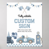 Boy Race Car Birthday Party Table Sign Poster (Voorkant)