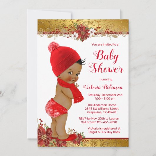 Boy Red Gold Christmas Baby shower Afrikaans Kaart (Voorkant)