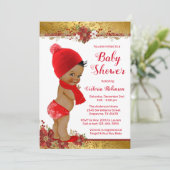 Boy Red Gold Christmas Baby shower Afrikaans Kaart (Staand voorkant)