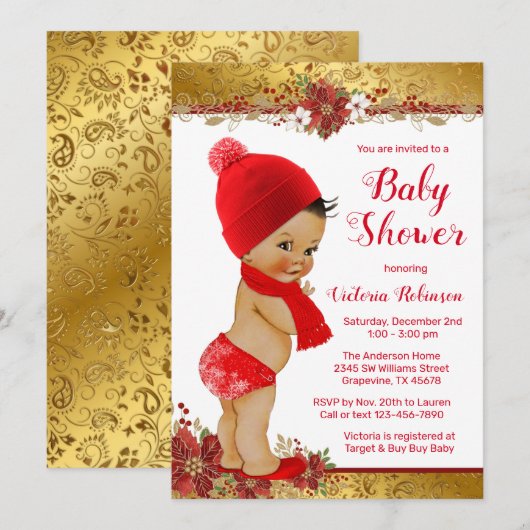 Boy Red Gold Kerst Baby shower Etnisch Kaart (Voorkant / Achterkant)