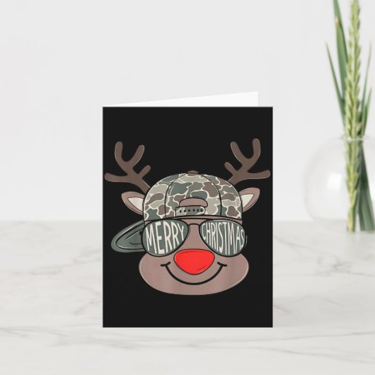 Boy Reindeer Hat Camo Hat Merry Christmas Xmas Boy Kaart (Voorkant)