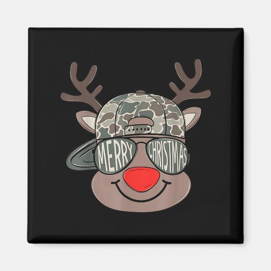 Boy Reindeer Hat Camo Hat Merry Christmas Xmas Boy Magneet (Voorkant)