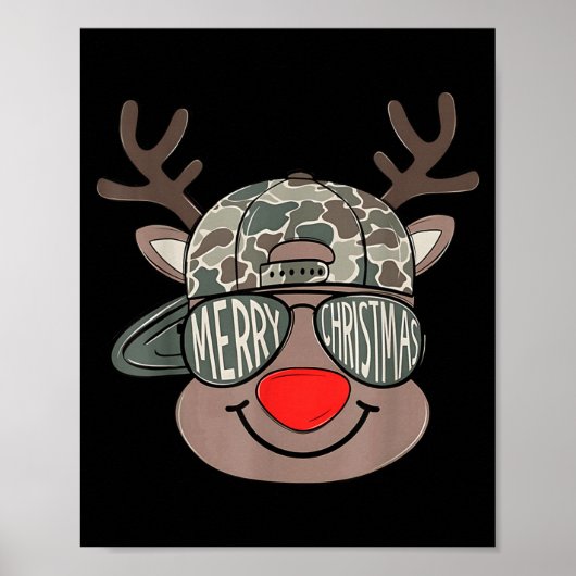 Boy Reindeer Hat Camo Hat Merry Christmas Xmas Boy Poster (Voorkant)