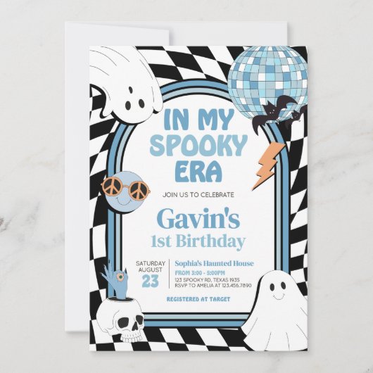 Boy Retro Ghost Halloween Verjaardag Kaart (Voorkant)