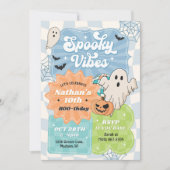 Boy Retro Halloween Spooky Vibes Blue Verjaardag Kaart (Voorkant)