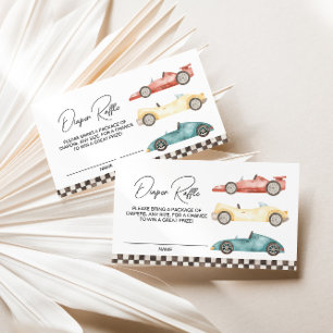 Boy Retro Race Baby shower Diaper Raffle Enclo Informatiekaartje