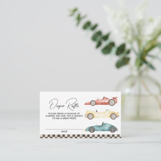 Boy Retro Race Baby shower Diaper Raffle Enclo Informatiekaartje (Staand voorkant)