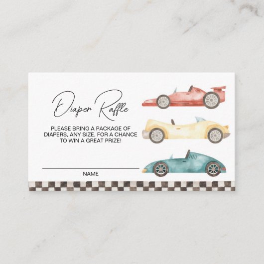 Boy Retro Race Baby shower Diaper Raffle Enclo Informatiekaartje (Voorkant)