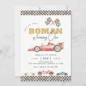 Boy Retro Race Car Birthday Party Kaart (Voorkant)