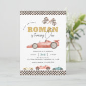 Boy Retro Race Car Birthday Party Kaart (Staand voorkant)