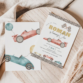 Boy Retro Race Car Birthday Party Kaart