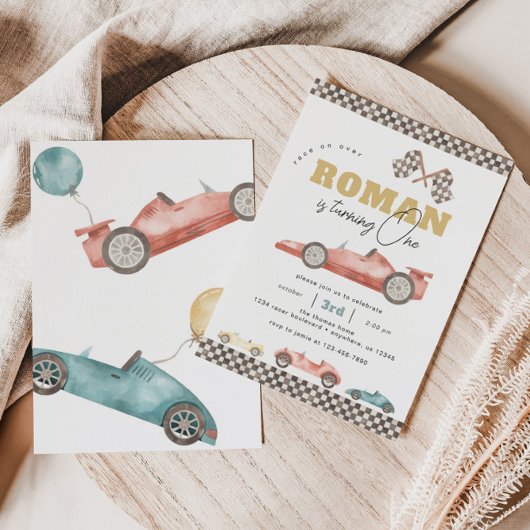 Boy Retro Race Car Birthday Party Kaart