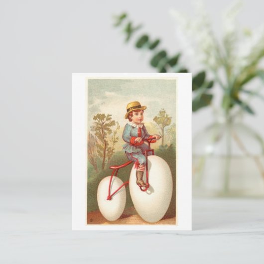  Boy Riding Egg Bicycle Briefkaart (Staand voorkant)