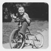 Boy Riding Tricycle Vierkante Sticker (Voorkant)
