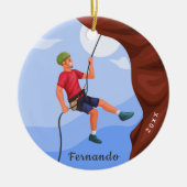 Boy Rock Climbing Illustration Name & Year Dated Keramisch Ornament (Voorkant)