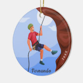 Boy Rock Climbing Illustration Name & Year Dated Keramisch Ornament (Links)