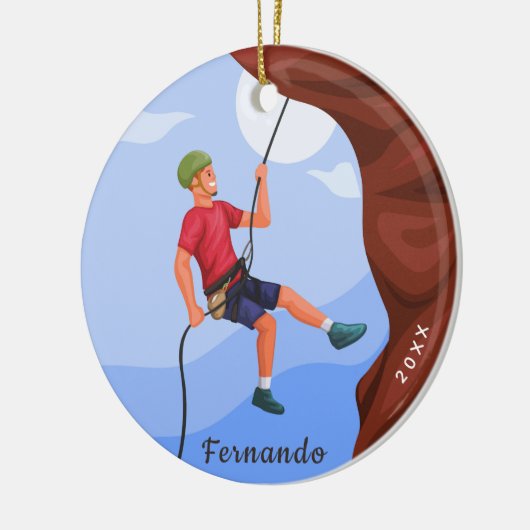 Boy Rock Climbing Illustration Name & Year Dated Keramisch Ornament (Links)