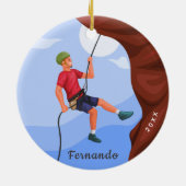 Boy Rock Climbing Illustration Name & Year Dated Keramisch Ornament (Achterkant)