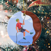 Boy Rock Climbing Illustration Name & Year Dated Keramisch Ornament