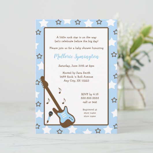 Boy Rock Star Baby shower Uitnodiging (Staand voorkant)