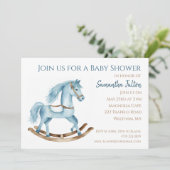 Boy Rocking Horse Baby shower Invitation Blue Kaart (Staand voorkant)