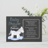 Boy Rocking Horse Baby shower Invitation Kaart (Staand voorkant)