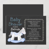 Boy Rocking Horse Baby shower Invitation Kaart (Voorkant / Achterkant)